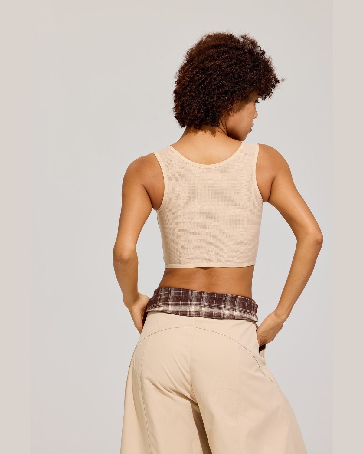 Front Zip Crop Binder in Sand back view