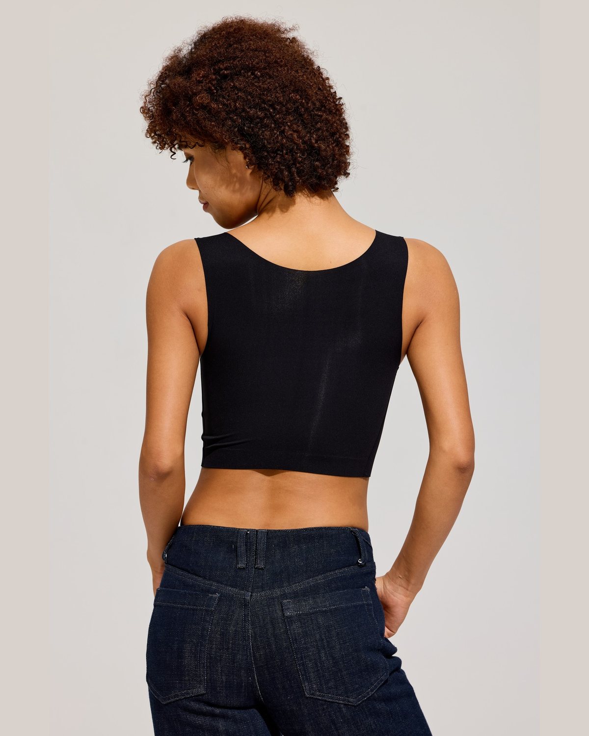 Sport Crop Binder Tank in Black back view