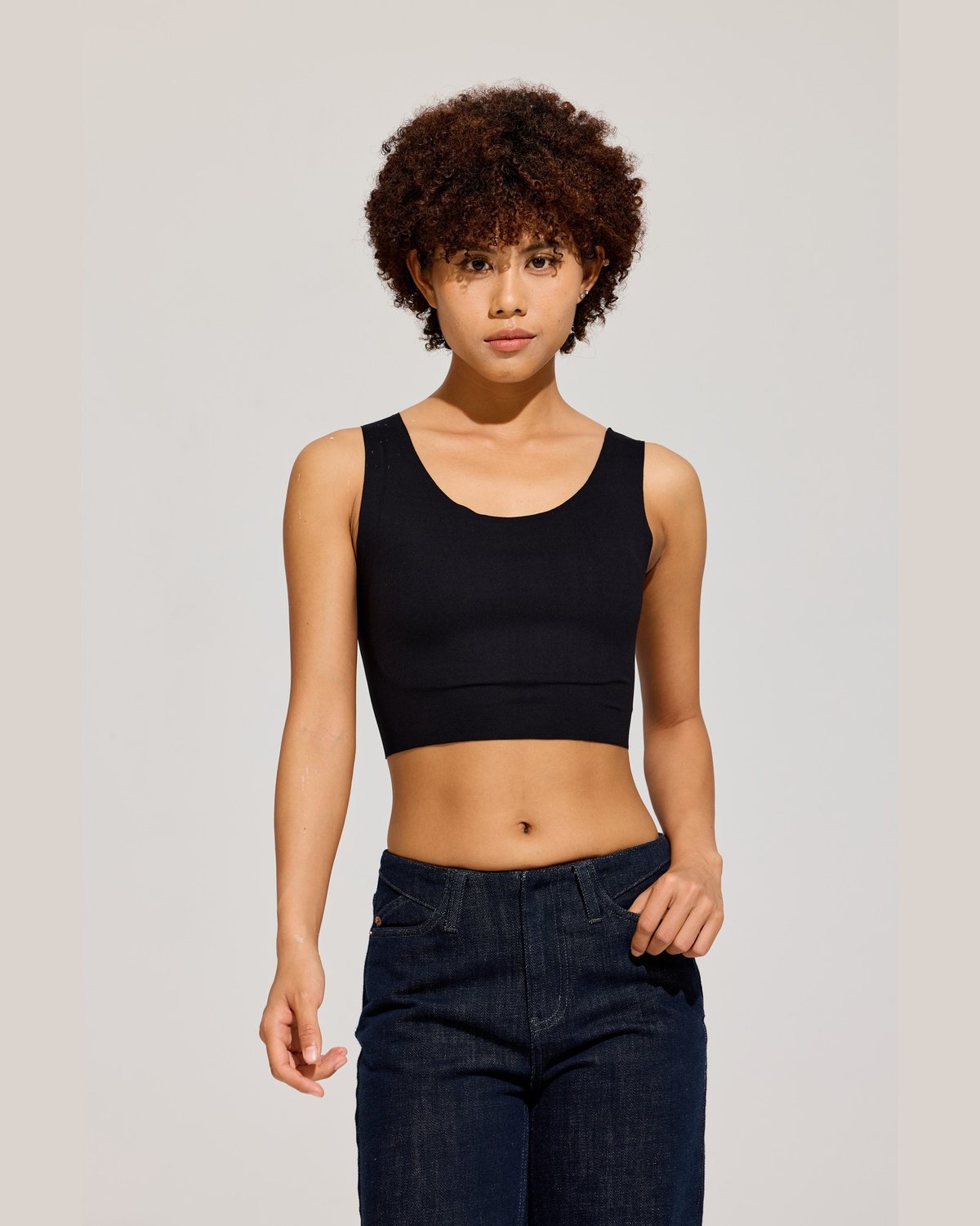Sport Crop Binder Tank in Black front view