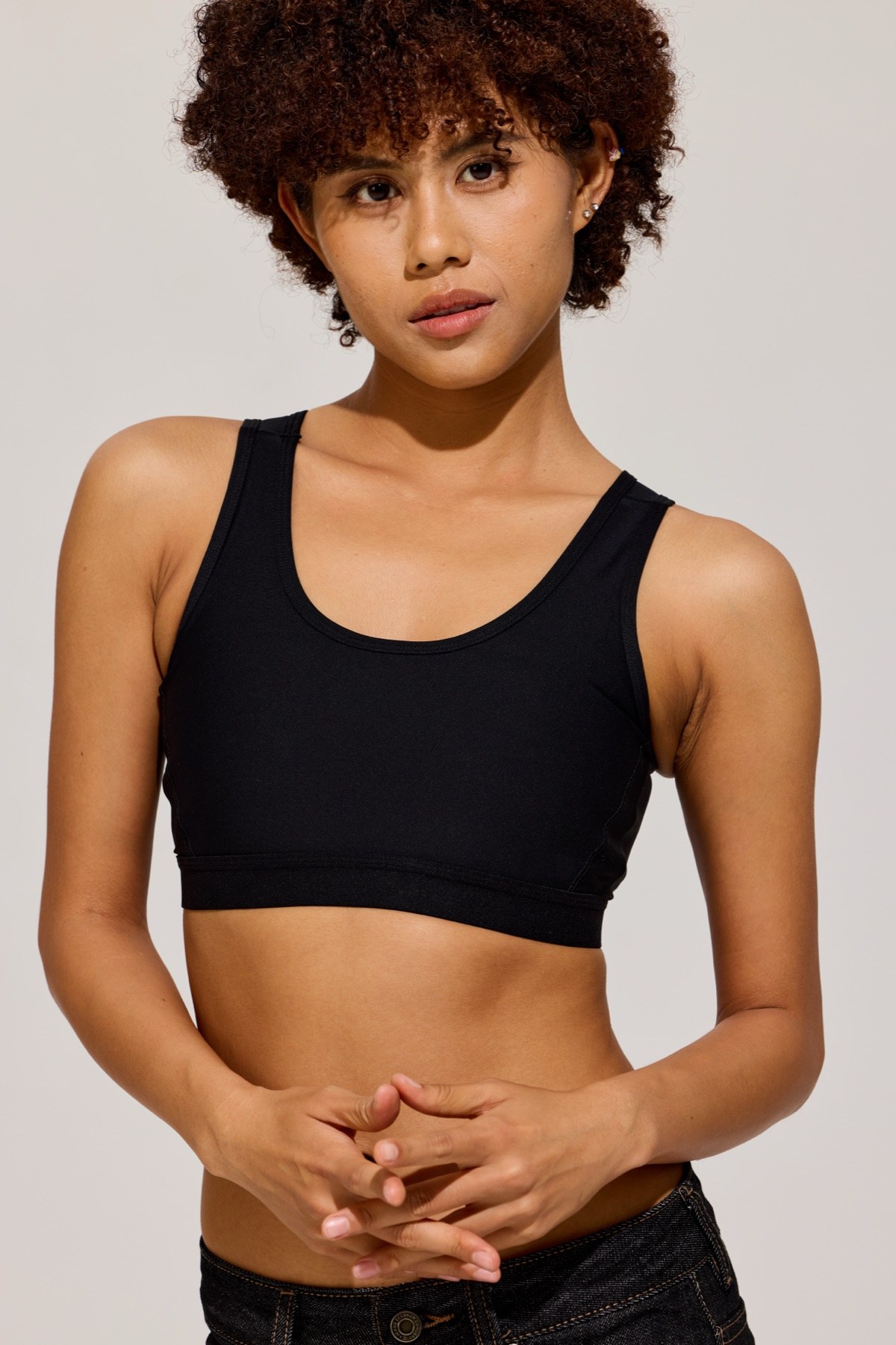 Sport Open-Back Tank in Black front view