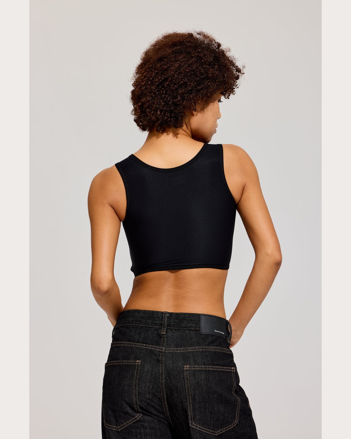 Front Zip Crop Binder in Black back view