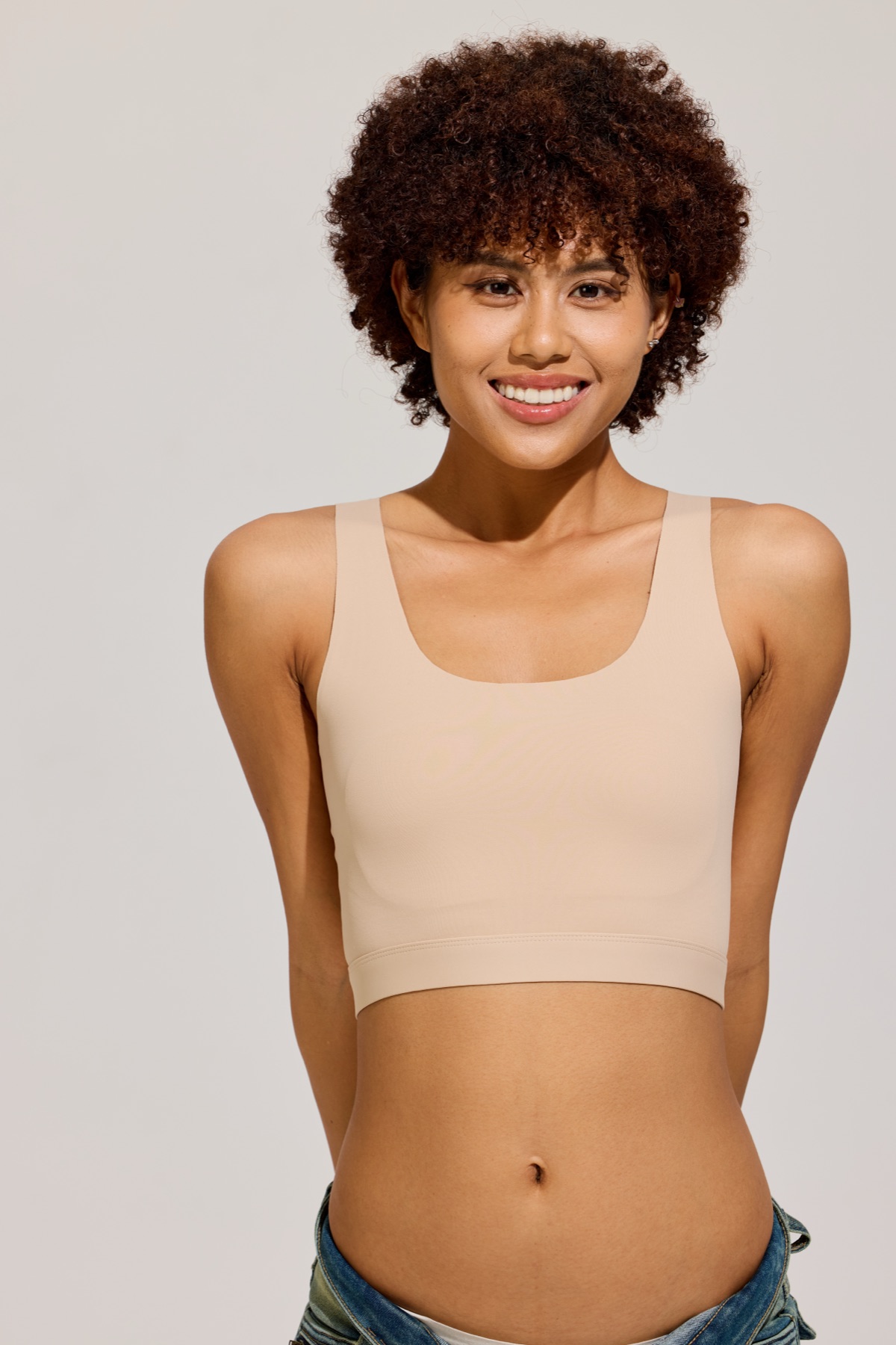 Open-Back Binder Tank in Soft Beige front view