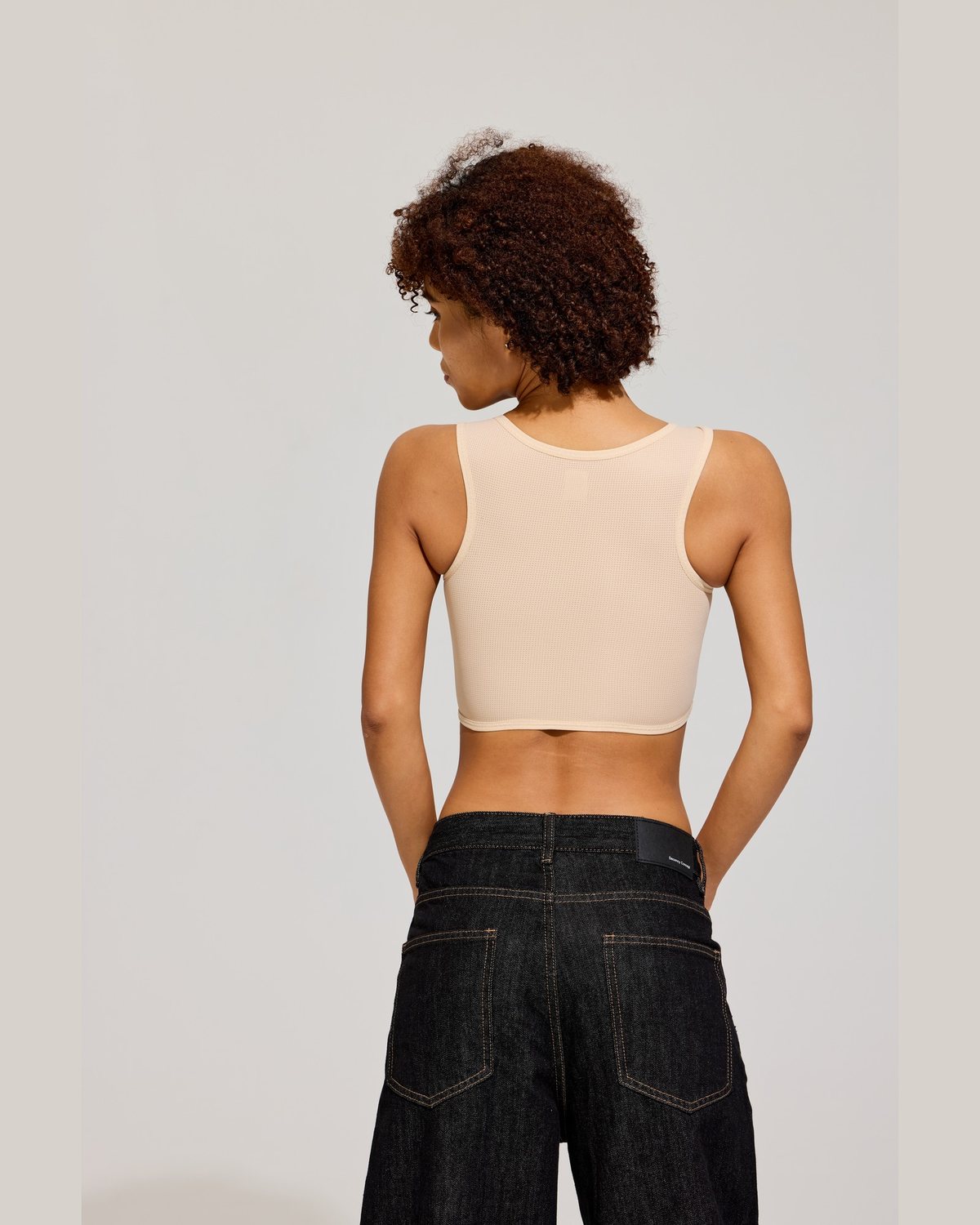 Side Hook Crop Binder in Sand back view