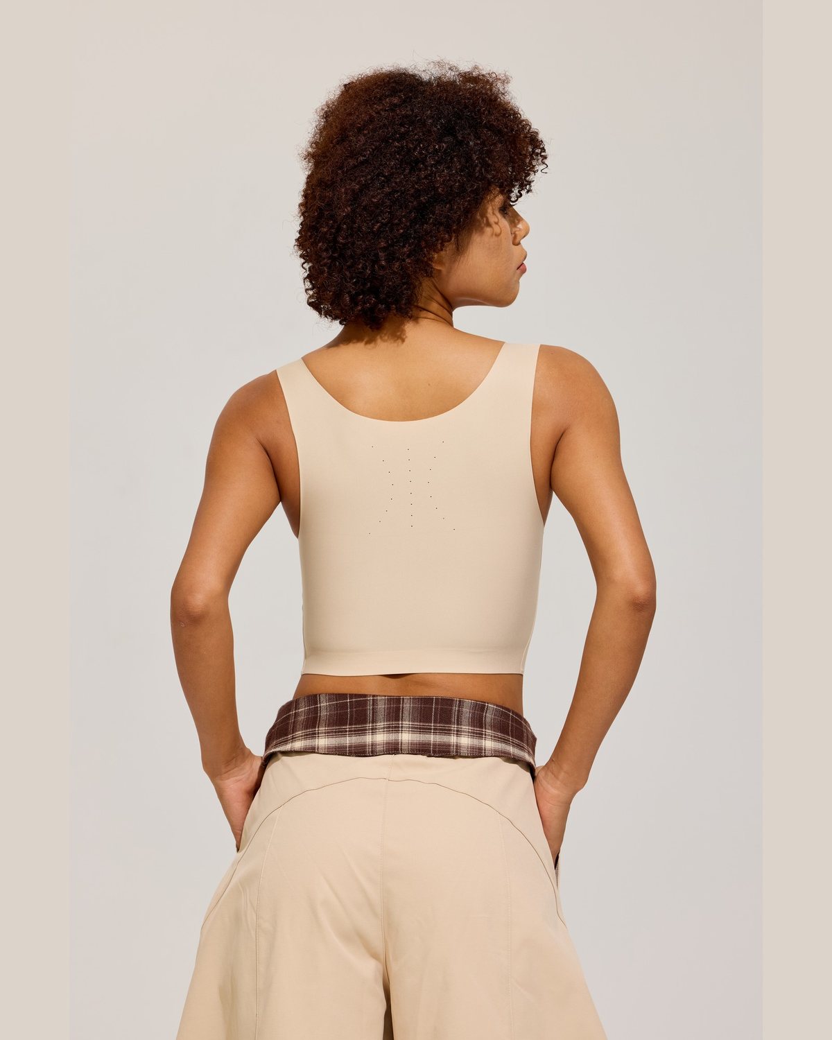 Wide Strap Crop Binder Tank in Sand back view