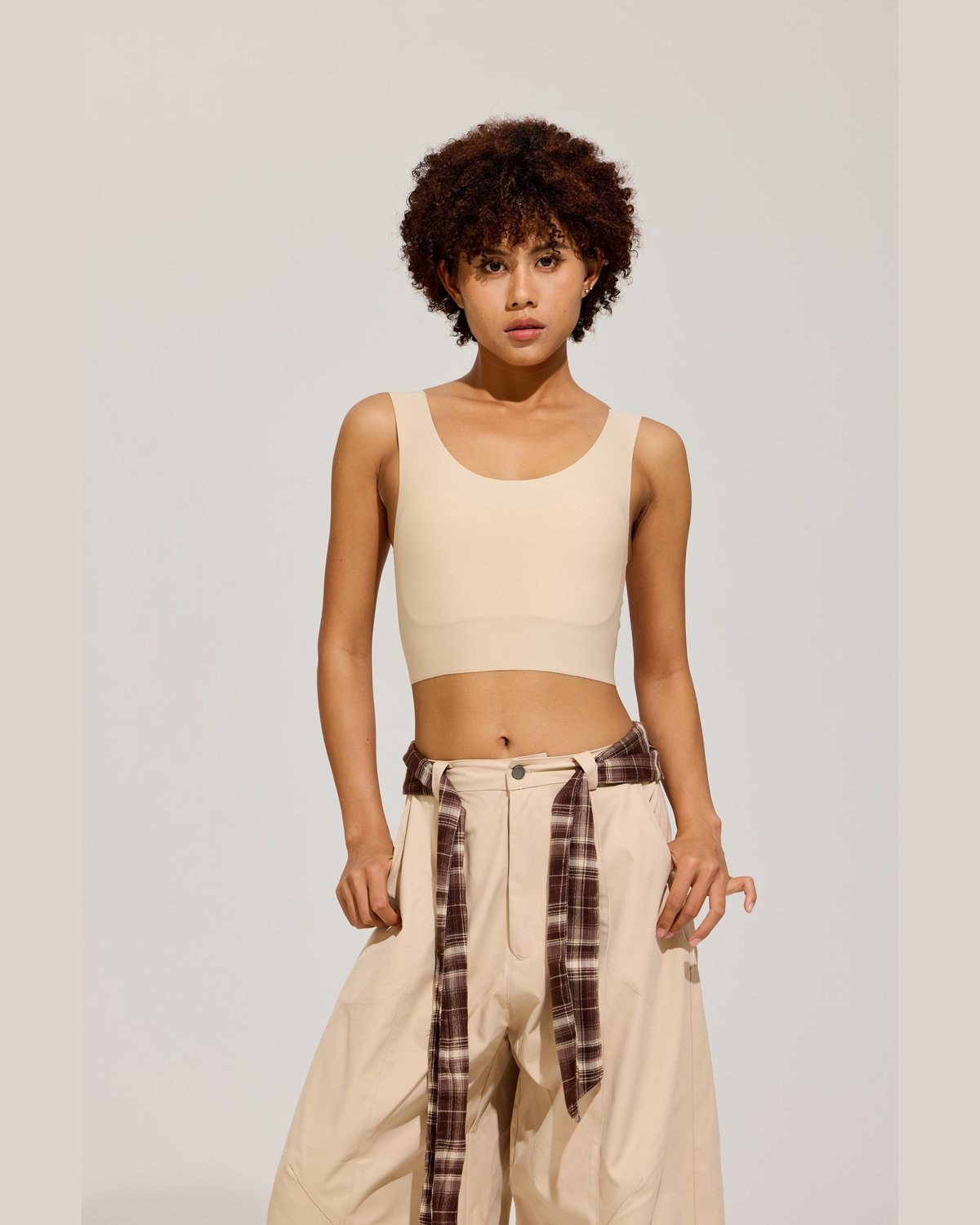 Wide Strap Crop Binder Tank in Sand front view