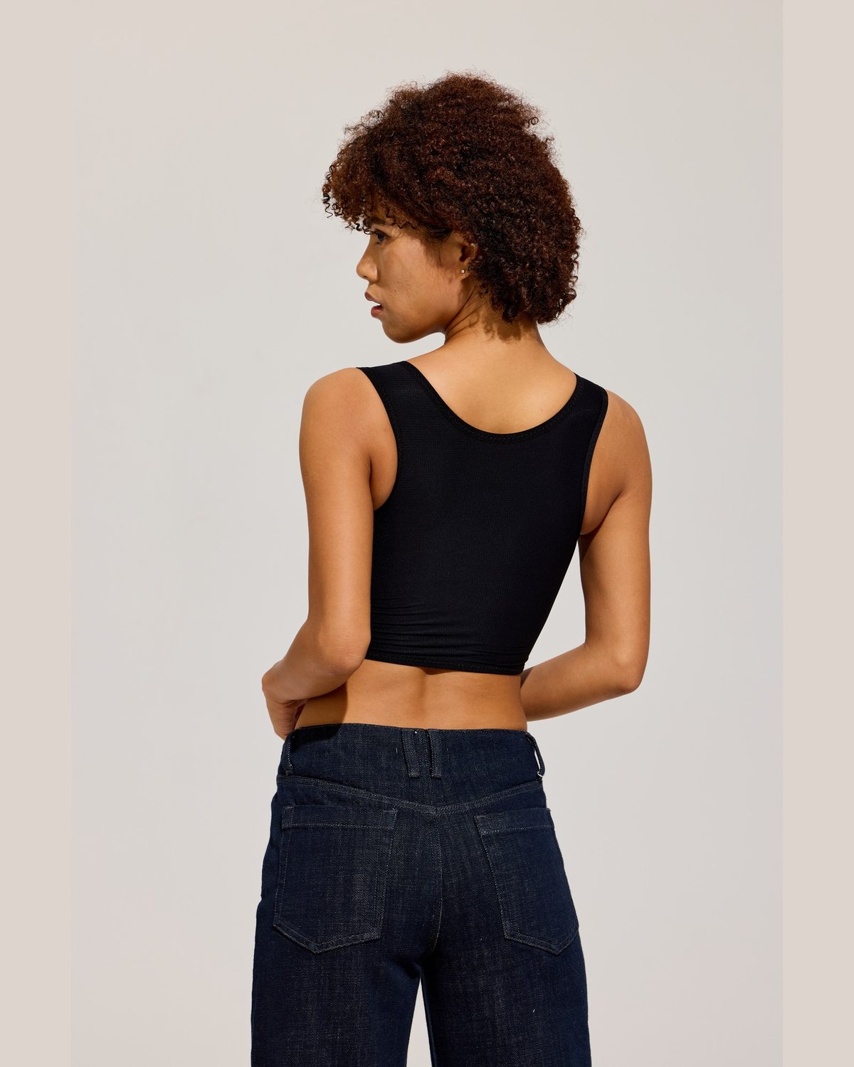 Wide Strap Crop Binder Tank in Black back view