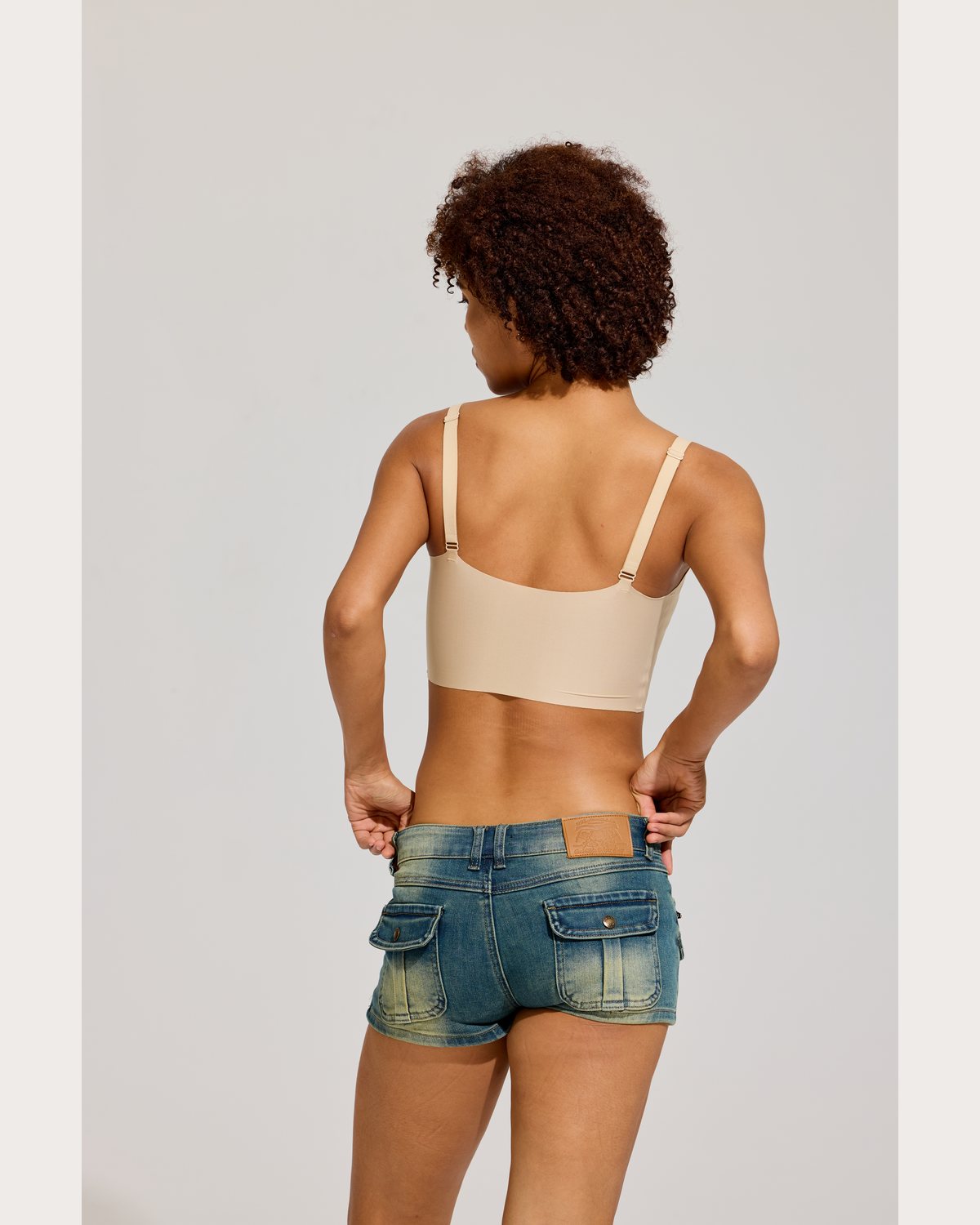 Slim Strap Crop Binder in Sand back view