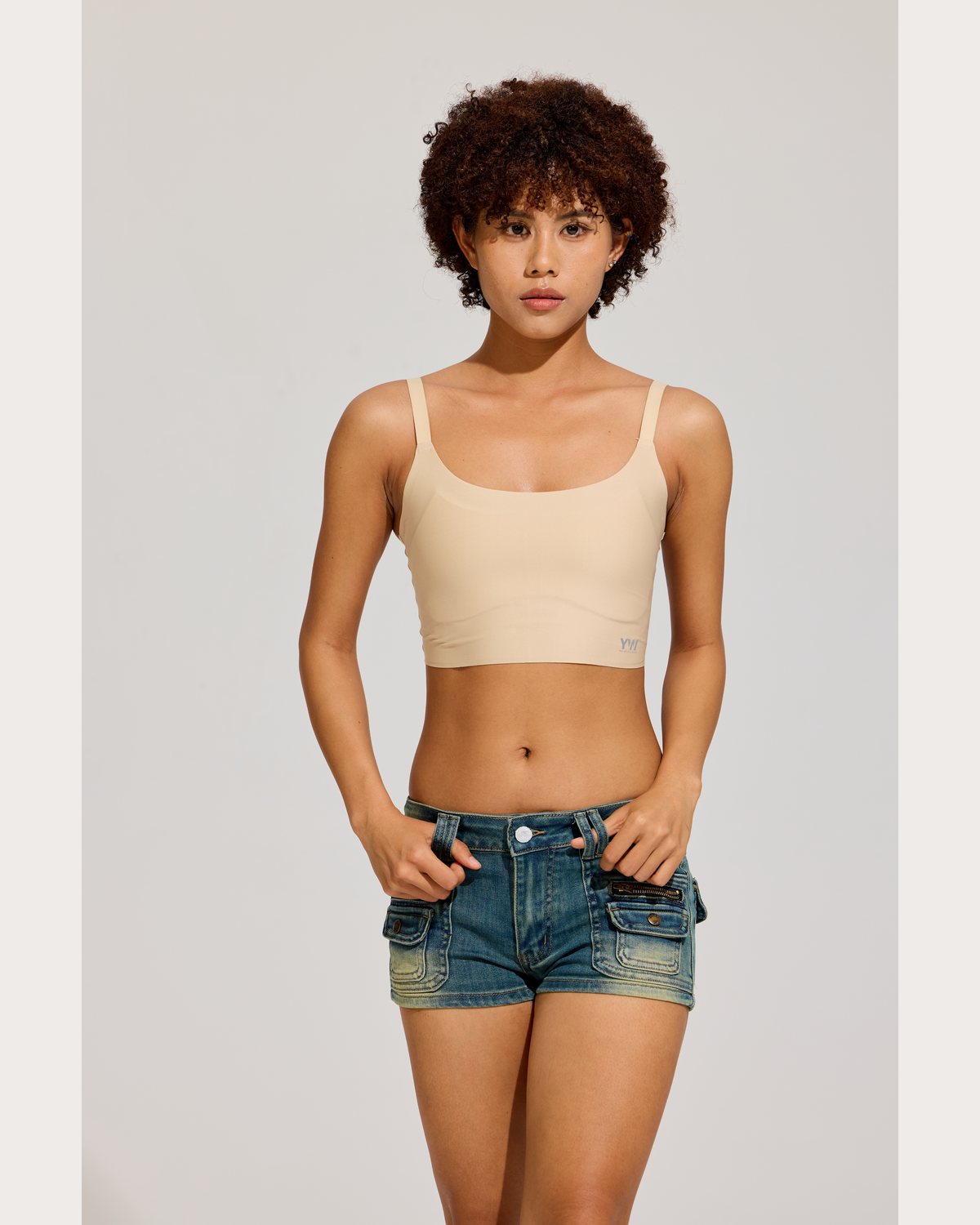 Slim Strap Crop Binder in Sand front view
